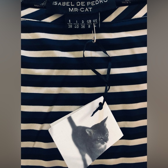 Isabel de Pedro Mr. Cat Collection Long Sleeve Striped Top Blouse Boat Neck Blue - Picture 3 of 3